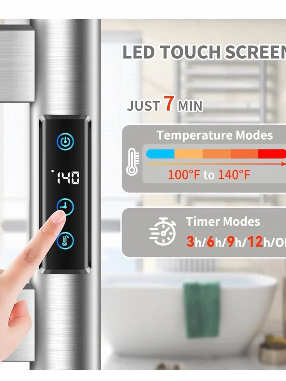 LED Digital Heated Towel Warmer - Stainless Silver